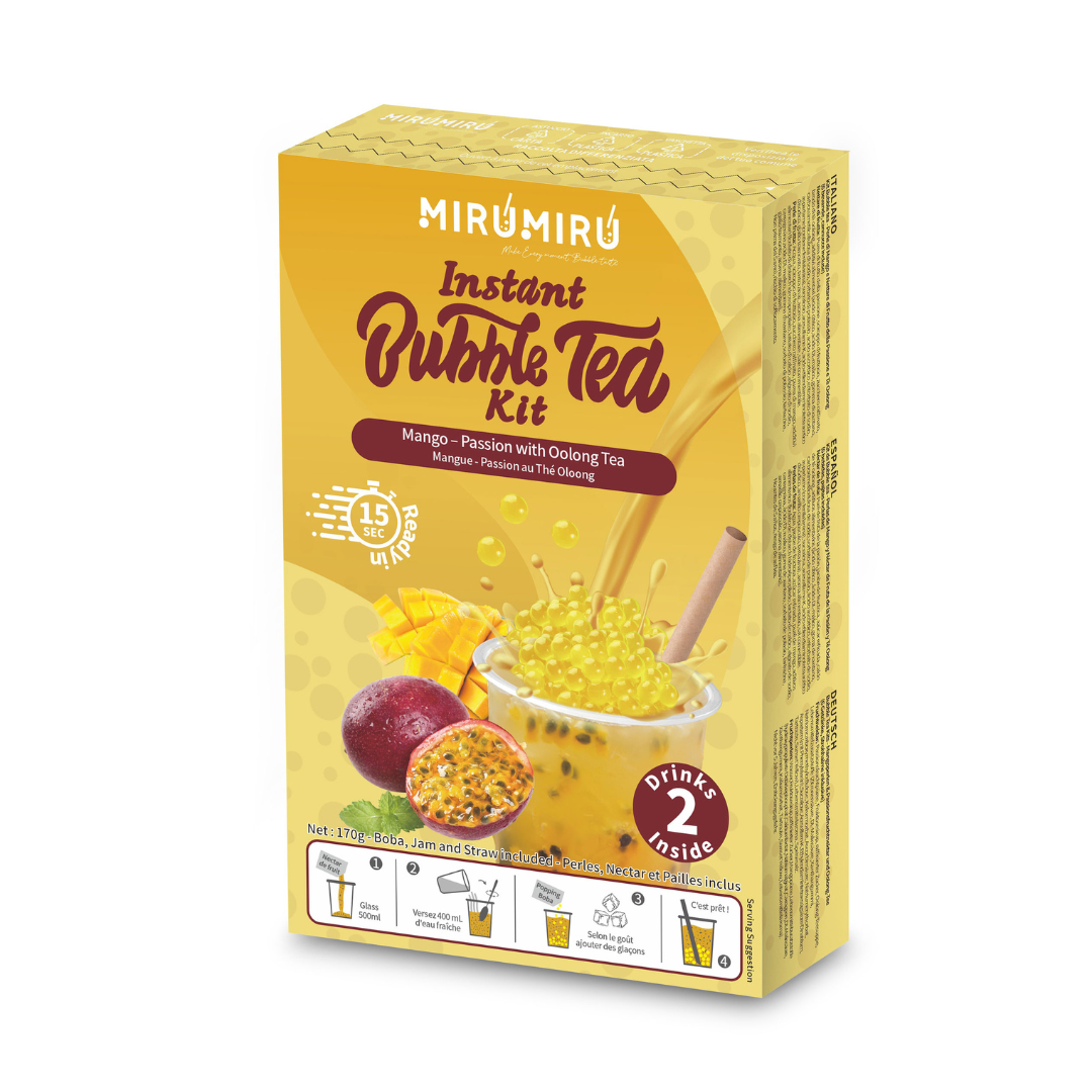 Kit de Bubble Tea - Perlas de Mango y Néctar de Fruta de la Pasión y Té Oolong (6 bebidas, pajitas incluidas) - Té de burbujas

