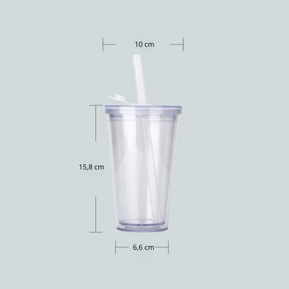 Gobelet Plastique Reutilisable avec Paille pour Bubble Tea perles - Verre a cocktail de 500ml