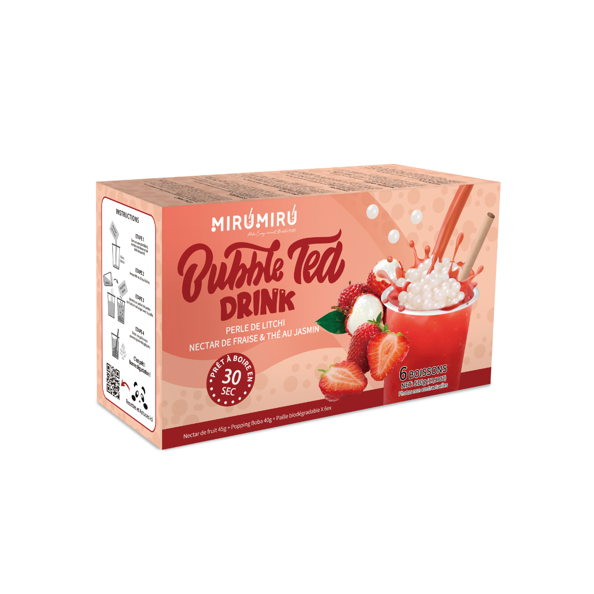 Kit bubble tea aux fruits - Boba litchi et nectar de fraise