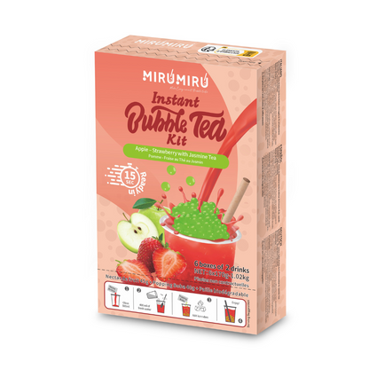 Bubble-Tea-Kits - Grüne Apfel-Perlen & Erdbeernektar & Jasmin-Tee (6 Getränke, Strohhalme inklusive)

