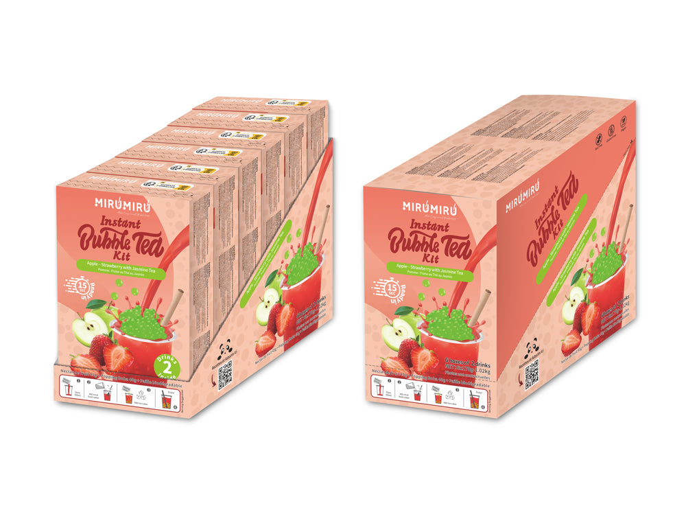 Bubble Tea Kits - Green Apple Pearls & Strawberry Nectar & Jasmine Tea (6 drinks, straws included)
