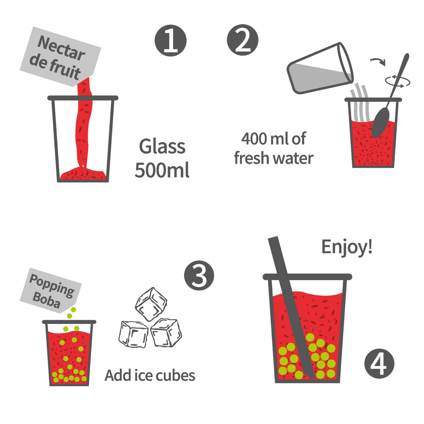 Bubble Tea Kit - Lychee Pearls & Strawberry Nectar & Jasmine Tea (6 drinks, straws included)
